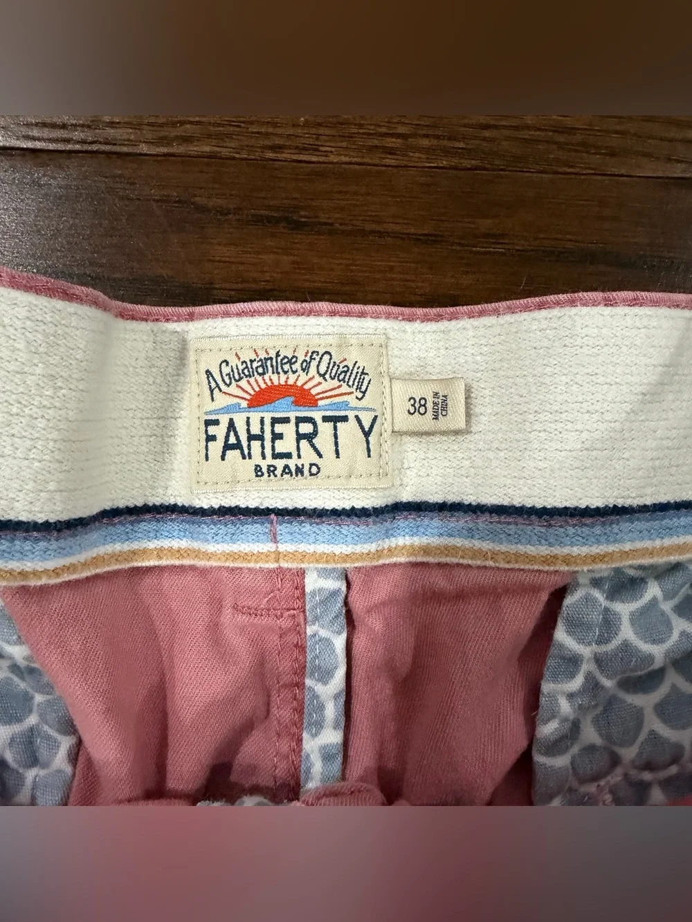 Faherty Men’s Island Life Shorts 38x8 Pink Organic Cotton Stretch Chino